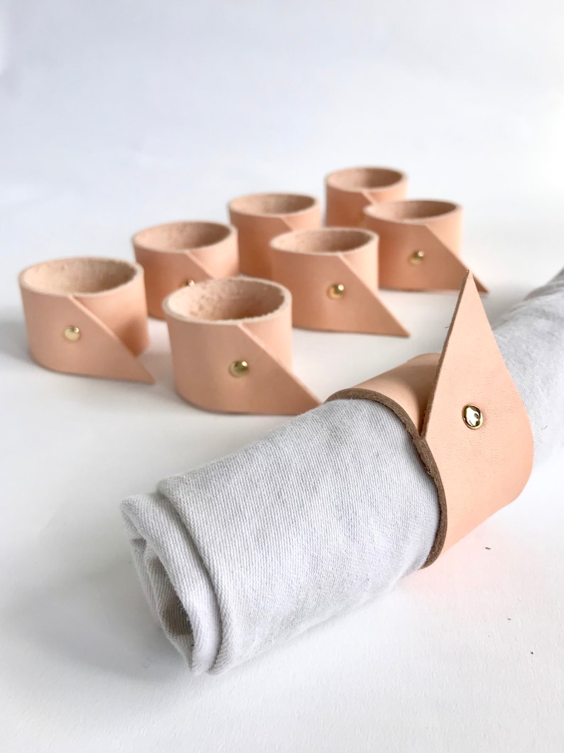 Napkin Rings set of 8 made with vegetable tanned nude image 1