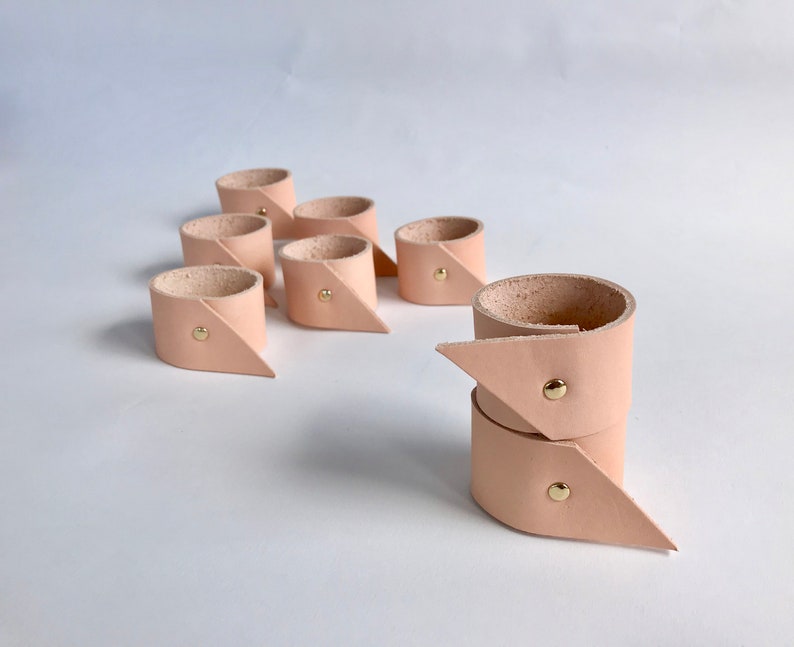 Napkin Rings, set of 8, made with vegetable tanned nude leather and brass image 3