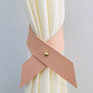 Nude Blush Veg Tan Leather Drape Curtain Tie Backs with Brass Button Studs custom made for your curtains image 5