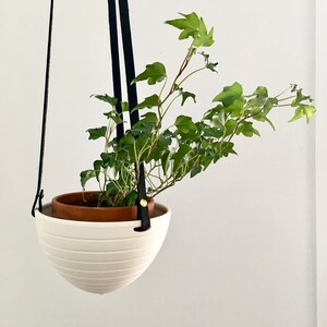 Hanging Planter in Ceramic and Recycled Leather Porcelain Plant Hanger image 5