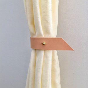 Nude Blush Veg Tan Leather Drape Curtain Tie Backs with Brass Button Studs custom made for your curtains image 4