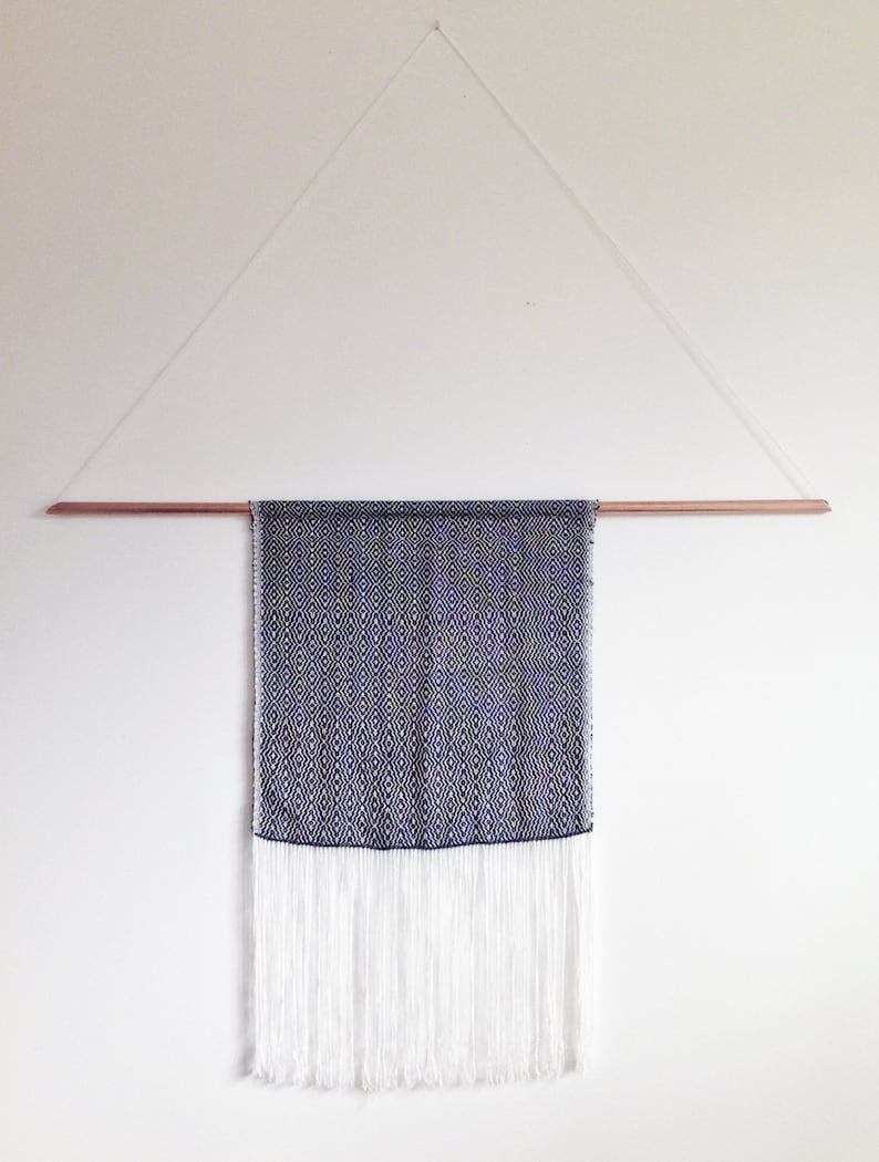 Tapestry 002 navy blue and copper diamond hand made weaving collaboration with Rebecca Daryl image 2