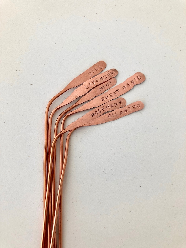 Set of 5 Copper Plant Tags custom made with recycled metal image 2