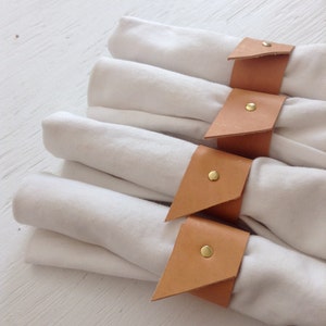 Napkin Rings, set of 8, made with vegetable tanned nude leather and brass image 2