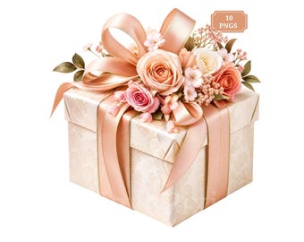 Birthday Gift Box Clipart Bundle, 10 Pastel Wrapped Present PNGs, Party Sublimation Graphics, Digital Download, Instant Download