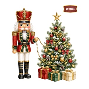 Nussknacker-Clipart-Bundle, 20 Vintage-Aquarell-Weihnachts-PNGs, Spielzeugsoldaten-Weihnachtskunst, Sublimationsbastelarbeiten