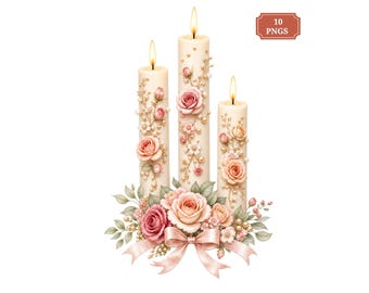 Birthday Candle Clipart Bundle, 10 Pastel Party PNGs, Invitation Graphics, Sublimation Design, Digital Download