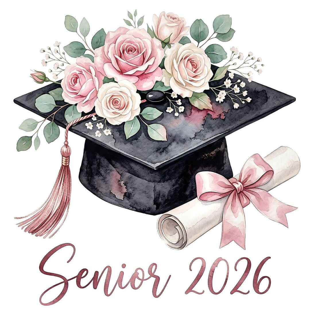 Floral Senior 2026 PNG Pink Rose Graduation Cap Sublimation Digital ...