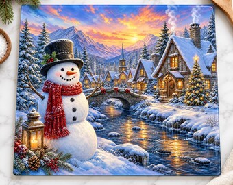 Christmas Snowman Cutting Board PNG, Winter Village Sublimation Design, 16x12 and 11x8, Holiday Kitchen Decor, Instant Download