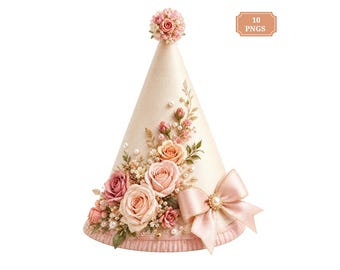 Birthday Party Hat Clipart Bundle, 10 Pastel PNGs, Sublimation Designs, Invitation Graphics, Digital Download