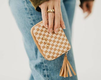 Key Note Woven Wallet: Checkered tan