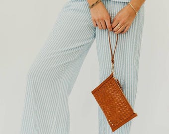 Rose Woven Crossbody and Clutch Bag: Woven Brown