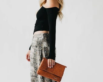Benita Woven Flap Crossbody: Brown