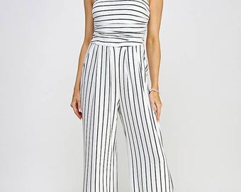 Hit me up Palazzo Romper: Soft white/Black