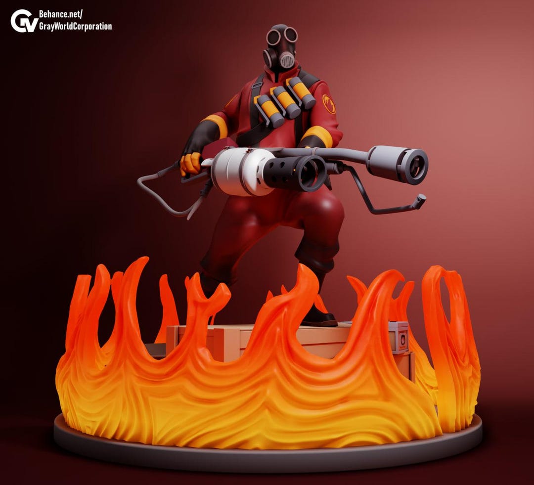 Pyro Fire Statue Team Fortress 2: Pyro in Fire Hand-painted Resin Figure – 15.7 Inch ...