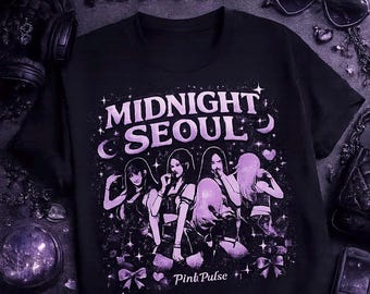 Midnight Seoul Kpop Aesthetic Shirt, Dark Y2K Korean Streetwear Tee, PinkPulse Oversized Graphic T-shirt, Coquette Goth Fashion