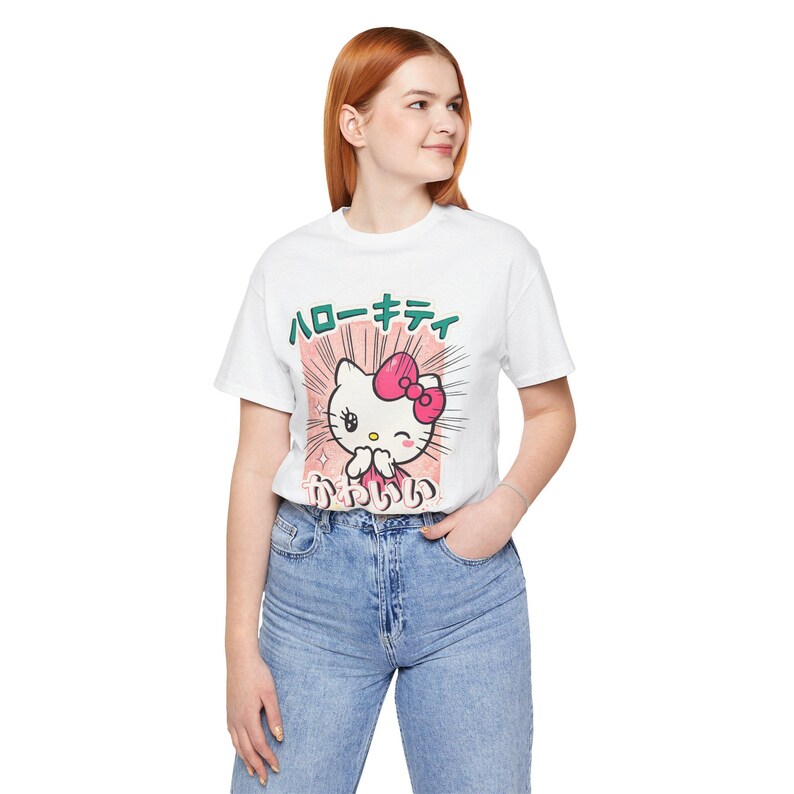 T-shirt Hello Kitty Kawaii | T-shirt mignon style anime | T-shirt style Harajuku | T-shirt graphique japonais | Cadeau mode kawaii pastel image 7