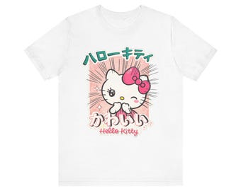 Hello Kitty Kawaii T-shirt | Leuk anime shirt | Harajuku stijl T-shirt | Japans grafisch T-shirt | Pastel Kawaii modecadeau