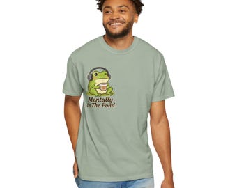 T-shirt met kikkerprint "Mentally In The Pond", vintage kikker-T-shirt, cottagecore kikker-T-shirt, grappig kikker-T-shirt, unisex T-shirt met natuurlijke uitstraling