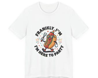 Eerlijk gezegd ben ik hier om te feesten! Hotdog T-shirt, grappig BBQ-shirt, retro hotdog-shirt, 4 juli-feestshirt, zomerse grill-T-shirt