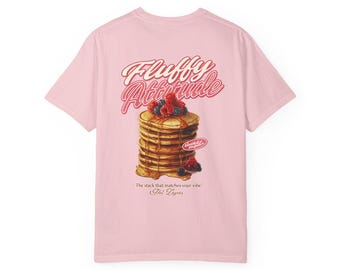 Fluffy Attitude Pancake Shirt, Leuk T-shirt met meisjesachtige uitstraling, Coquette Graphic T-shirt, Roze Pannenkoeken T-shirt, Zacht Oversized Shirt voor Meisjes, Foodie T-shirt