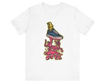 Smeltende sneaker T-shirt | T-shirt met druipende schoenprint, streetwear kunst