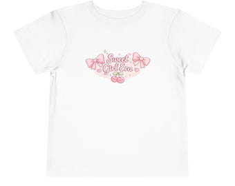 Sweet Girl Era Coquette Shirt PNG | Leuk strikje met kersenmotief | Kawaii design | Trendy roze T-shirt voor kinderen | Printbare afbeelding