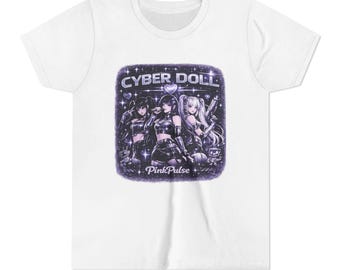 Cyberpop Anime T-shirt voor meisjes | Futuristisch Cyberpunk T-shirt voor kinderen | PinkPulse Kawaii Graphic T-shirt | Anime Streetwear Cadeau voor meisjes