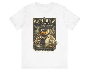 Rich Duck Society T-shirt | Grappig luxe meme-shirt | Fake Flex Real Quacks graphic T-shirt | Streetwear Duck Meme T-shirt | Virale Y2K-mode