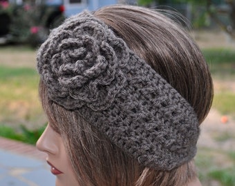 Crochet Ear Warmer for women, Crochet Headband with a flower,
