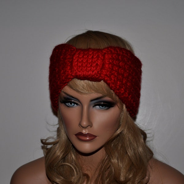 Knitted Headband Ear Warmer, Reversible ,Womens Headband in Red , HBNO. 55