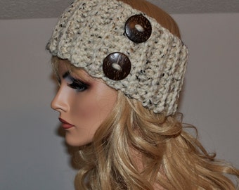 Crochet  Chunky Headwrap, Ribbed Headband with buttons Christmas Gift for Her,