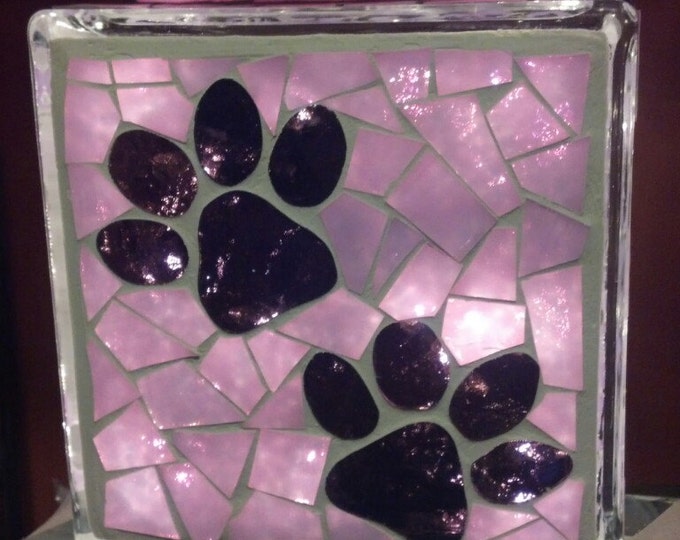 Paw Print Glass Block With Lights Etsy