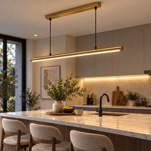 Lámpara colgante lineal de latón de 91 cm / Araña moderna de latón / Lámpara para isla de cocina / Lámpara colgante para comedor / Lámpara de techo con acabado personalizado