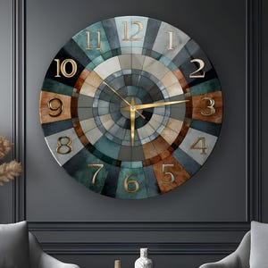 Wanduhr aus gehärtetem Glas, geometrisches Steinmarmor-Design, große Ziffern, Bürodekoration