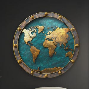 Retro World Map Glass Art | Vintage Globe Decor, Tempered Wall Art