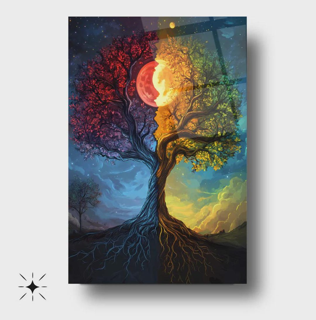 Tree of Life Glass Wall Art | Sun Moon Day Night Spiritual Decor - Etsy