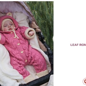 Leaf Hooded Baby Romper Knitting Pattern PDF – Textured Winter Jumpsuit – 3–9 Months – Instant Download-Baby Suit Romper-Prom Romper Gift