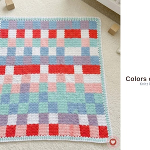 Stickmönster för babyfilt i färgblock i PDF-format – Barnfilt i lapptäckestil – 61 × 61 cm – Gåva till babyfilt