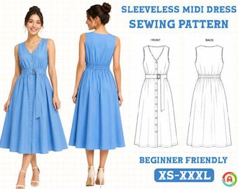 Sleeveless Midi Dress Sewing Pattern | Beginner Friendly Summer Style (Digital Download)