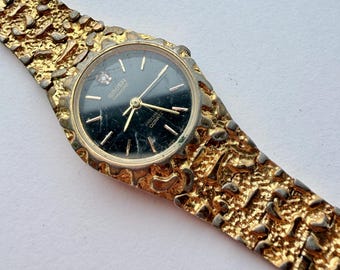 Vintage Gruen Women's Quartz Watch: Gold Plated Nugget Band, 6