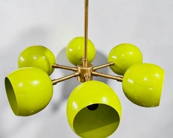 Messing 6-flammiger Kronleuchter - Mid Century Modern Augapfel Pendelleuchte