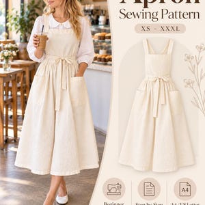 Cross Back Apron Sewing Pattern | Women's Apron Pattern | Gathered Bib Apron | Pinafore Apron PDF | Beginner Sewing Pattern XS-XXXL