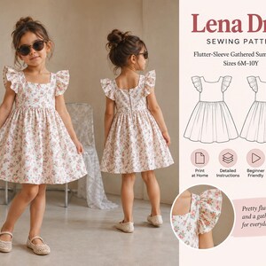 Patrón de costura del vestido Lena (6 meses a 10 años) / Patrón de vestido de verano para niñas / Patrón de costura para niños y bebés / Patrón en PDF para principiantes