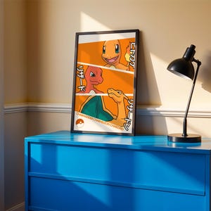 Fire Dragon Evolution Wall Art | Framed or Unframed Retro Gaming Print | Kids Room Decor