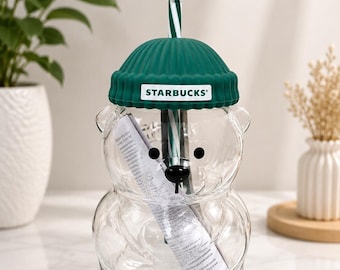 Starbucks Bear Glass Tumbler 20oz with Straw | Teddy Bear Coffee Cup