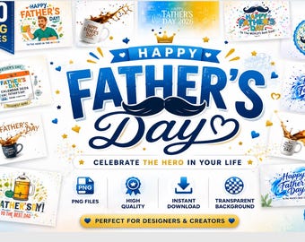 Father's Day PNG Bundle | 20 Dad Designs, Sublimation Files (Instant Download)