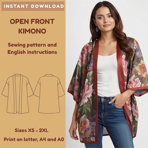 Open Front Kimono Sewing Pattern | Beginner PDF Jacket (XS-2XL) (Instant Download)
