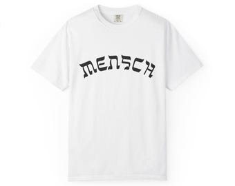 Mensch Yiddish Typography T-Shirt, Arched Hebrew Text Tee