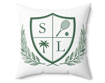 Tennis Crest Pillow, Country Club Decor, Miami Leisure Club (Set of 10)
